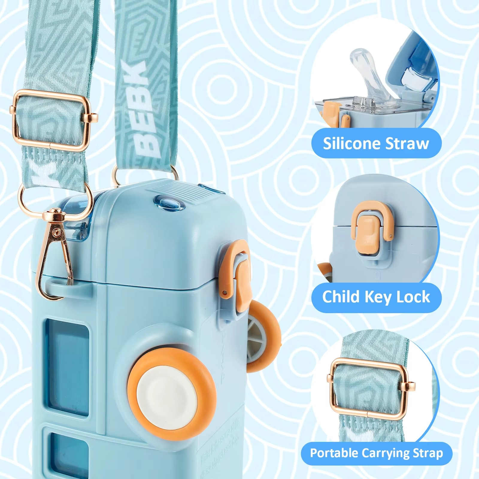 Keenso Portable Water Bottle, Detachable Bus Shape Water Bottle Material Easy To Clean Cute Portable with Cup Body Frame for Home (Blue 500ml