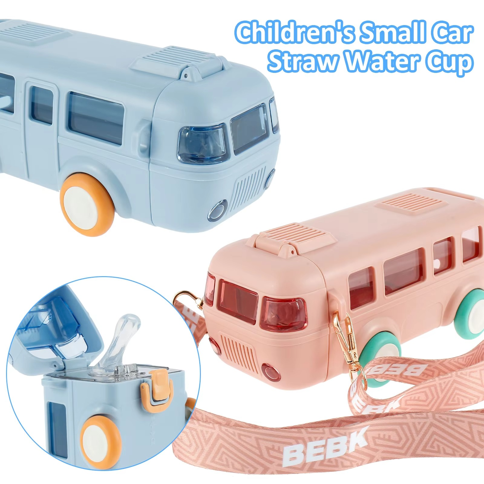Keenso Portable Water Bottle, Detachable Bus Shape Water Bottle Material Easy To Clean Cute Portable with Cup Body Frame for Home (Blue 500ml