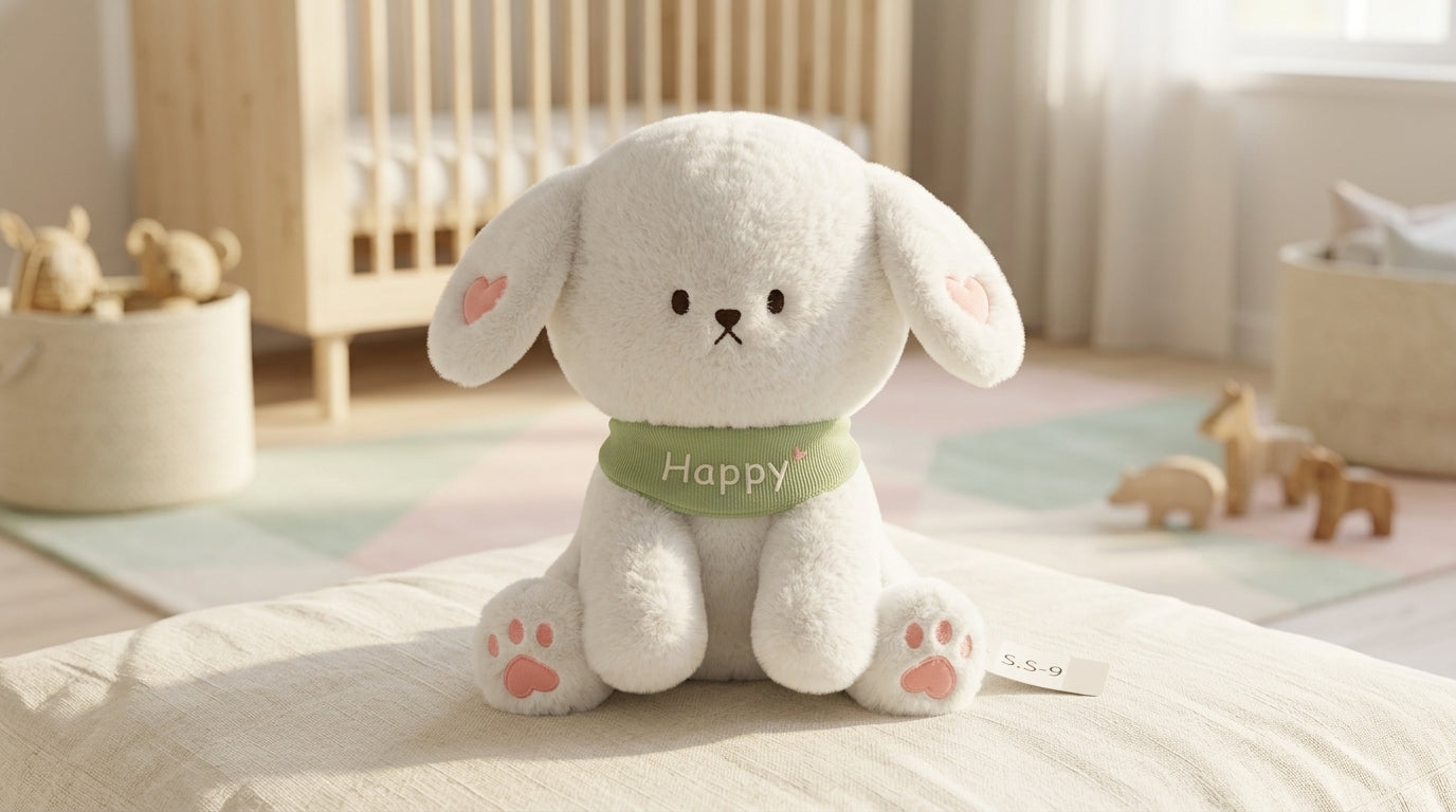 Happy Soft Plush Bunny Toy – Cute White Stuffed Rabbit for Kids, Nursery Décor & Gift