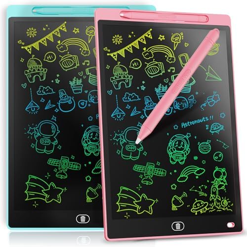 Genialba LCD Writing Tablet 10-Inch Colorful Doodle Board, Toddler Learning Educational Toys Gifts for 3-8 Years Old Girls and Boys, Electronic Drawing Pad for Kids (Pink&Blue)