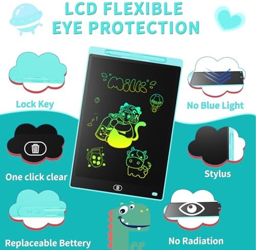 Genialba LCD Writing Tablet 10-Inch Colorful Doodle Board, Toddler Learning Educational Toys Gifts for 3-8 Years Old Girls and Boys, Electronic Drawing Pad for Kids (Pink&Blue)