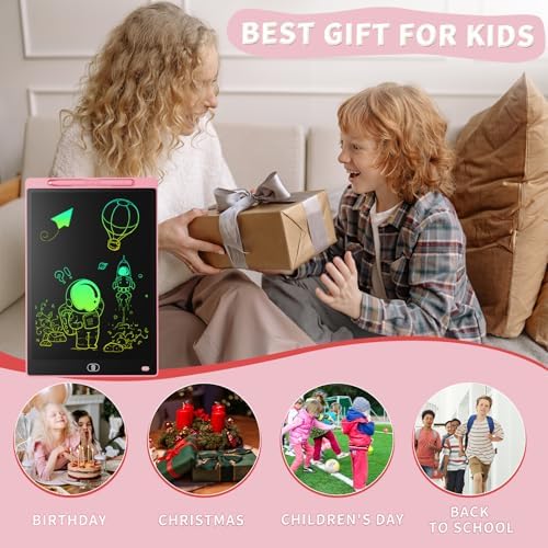 Genialba LCD Writing Tablet 10-Inch Colorful Doodle Board, Toddler Learning Educational Toys Gifts for 3-8 Years Old Girls and Boys, Electronic Drawing Pad for Kids (Pink&Blue)
