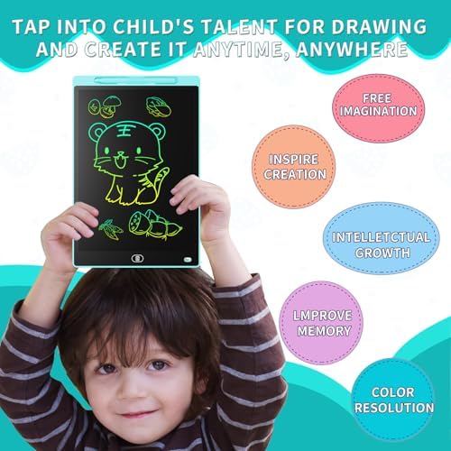 Genialba LCD Writing Tablet 10-Inch Colorful Doodle Board, Toddler Learning Educational Toys Gifts for 3-8 Years Old Girls and Boys, Electronic Drawing Pad for Kids (Pink&Blue)