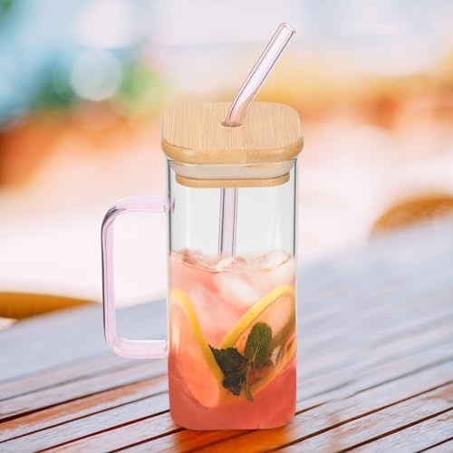 450ml Glass Cups with Lids And Straws Butterfly Design Cute Glass Tumbler | Transparent Coffee Cup Reusable Hot and Cold Water Cups Drinking Cup Home Office Dorm Use
