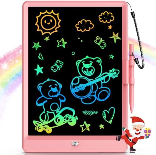 Genialba LCD Writing Tablet 10-Inch Colorful Doodle Board, Toddler Learning Educational Toys Gifts for 3-8 Years Old Girls and Boys, Electronic Drawing Pad for Kids (Pink&Blue)