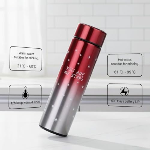 Intelligent Thermal Smart Cup with LED Temperature Display - 500ml Stainless Steel Vacuum Flask (red)