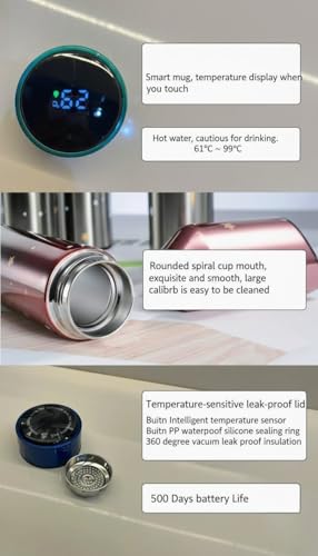 Intelligent Thermal Smart Cup with LED Temperature Display - 500ml Stainless Steel Vacuum Flask (red)
