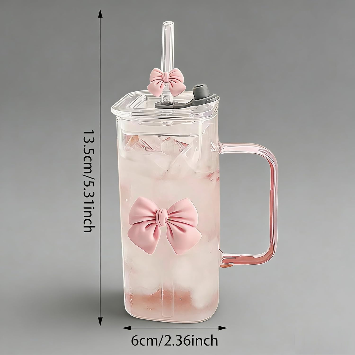 450ml Glass Cups with Lids And Straws Butterfly Design Cute Glass Tumbler | Transparent Coffee Cup Reusable Hot and Cold Water Cups Drinking Cup Home Office Dorm Use
