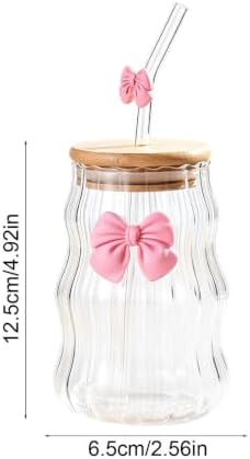 450ml Glass Cups with Lids And Straws Butterfly Design Cute Glass Tumbler | Transparent Coffee Cup Reusable Hot and Cold Water Cups Drinking Cup Home Office Dorm Use