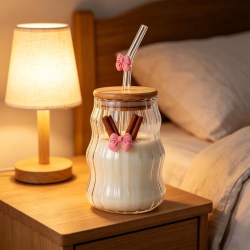450ml Glass Cups with Lids And Straws Butterfly Design Cute Glass Tumbler | Transparent Coffee Cup Reusable Hot and Cold Water Cups Drinking Cup Home Office Dorm Use