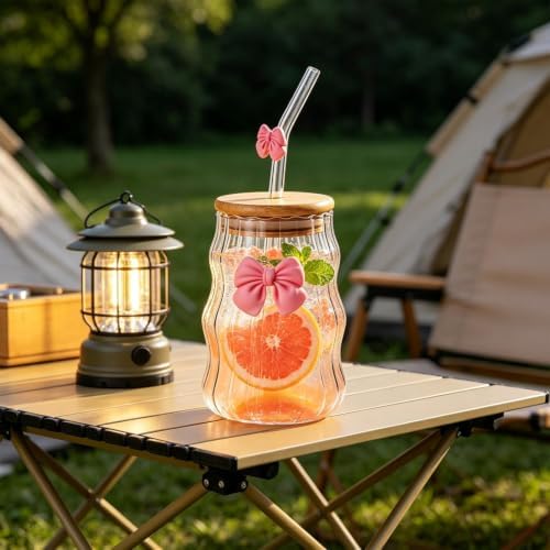 450ml Glass Cups with Lids And Straws Butterfly Design Cute Glass Tumbler | Transparent Coffee Cup Reusable Hot and Cold Water Cups Drinking Cup Home Office Dorm Use