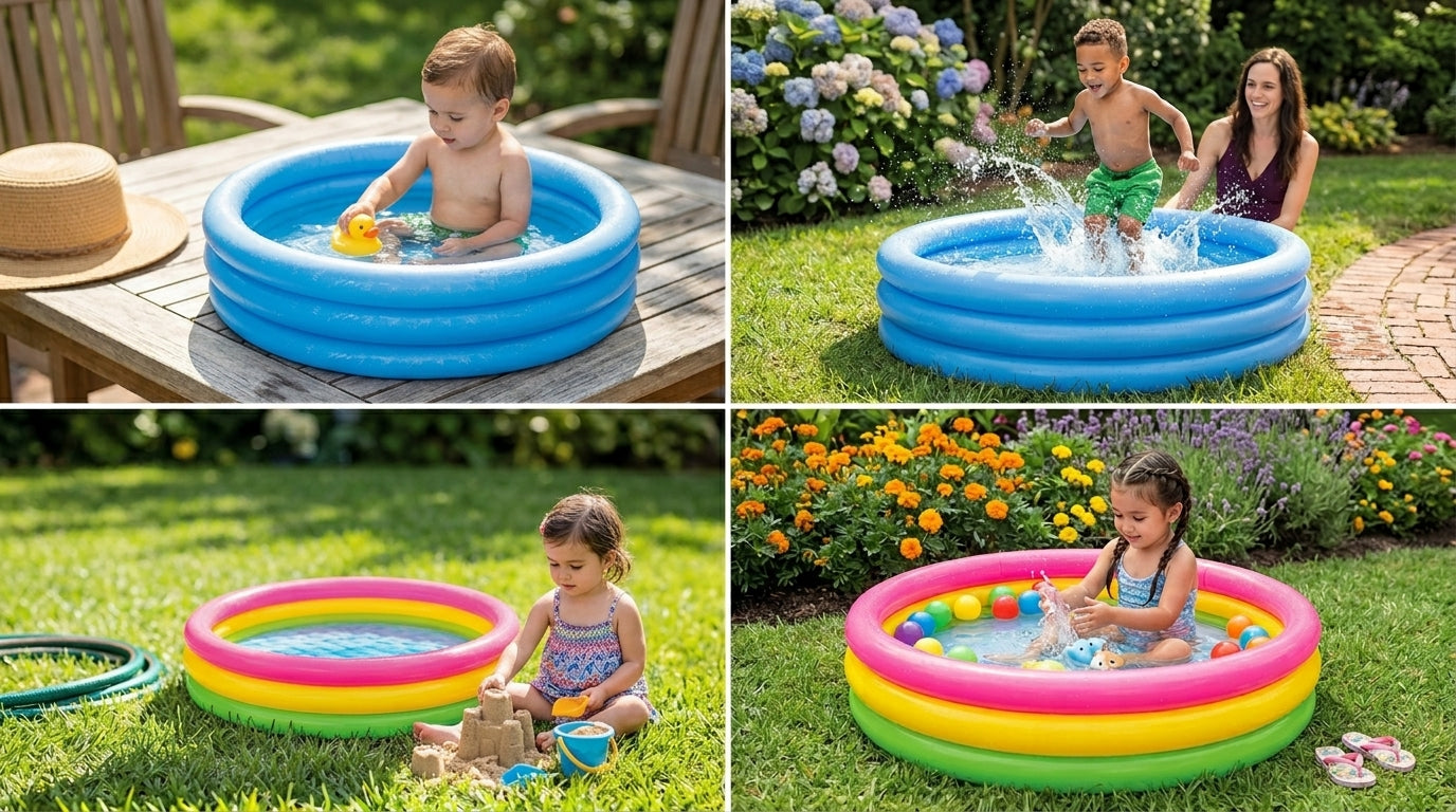 Garden Round Inflatable Baby Swimming Pool, Portable Inflatable Child/Children Little Pump Pool,Kiddie Paddling Pool Indoor&Outdoor Toddler Water Game Play Center for Kids/Girl/Boy