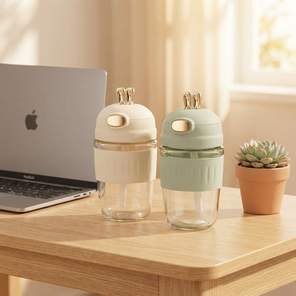 1PC Cute Kawaii Water Bottle with Straw for Reusable Heat-Resistant Insulated Portable Drinking Bottle for Home Outdoor