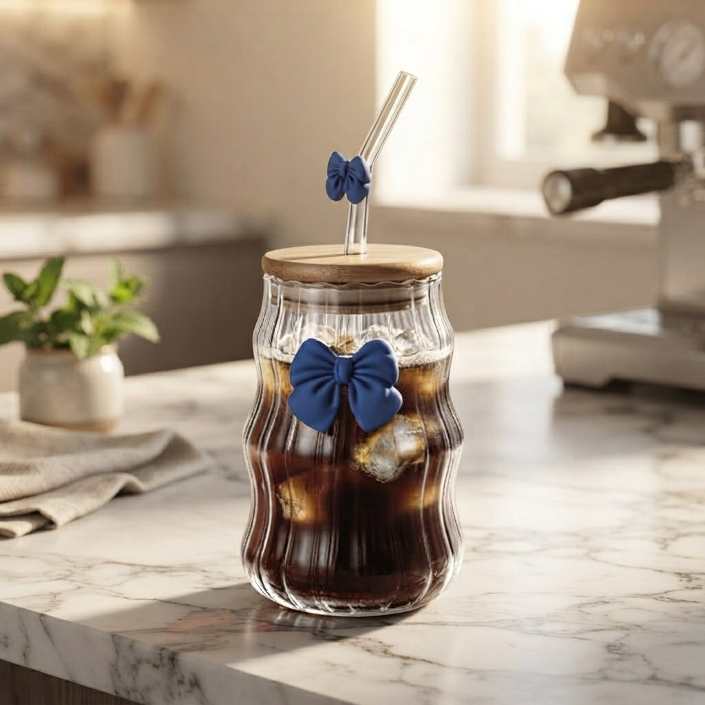 450ml Glass Cups with Lids And Straws Butterfly Design Cute Glass Tumbler | Transparent Coffee Cup Reusable Hot and Cold Water Cups Drinking Cup Home Office Dorm Use