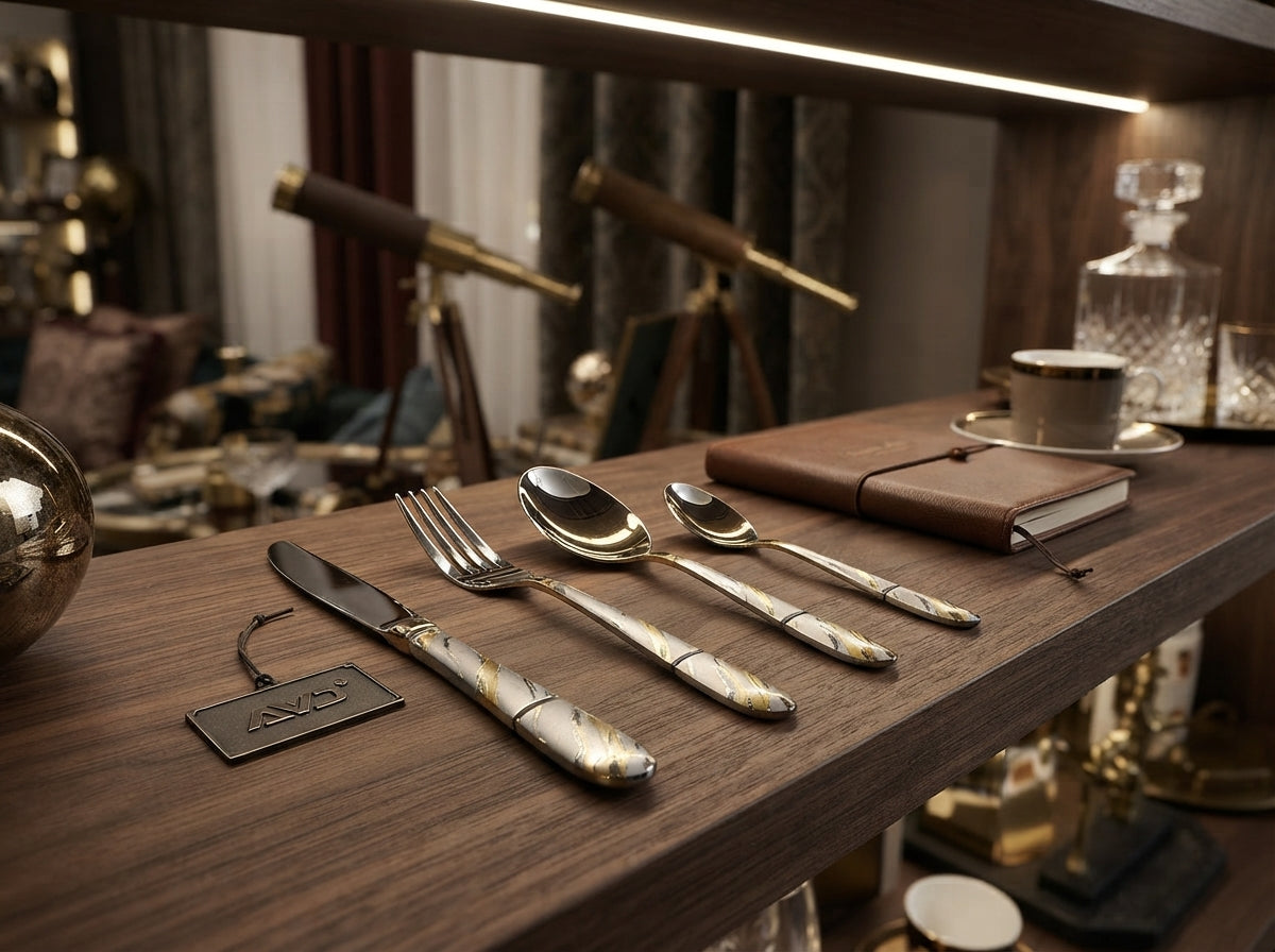 Hammered Silver Gold Silverware Set, OGORI 24-Piece 18/10 Stainless Flatware Set,