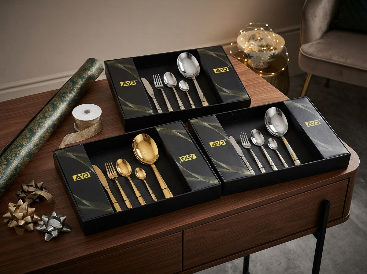 Hammered Silver Gold Silverware Set, OGORI 24-Piece 18/10 Stainless Flatware Set,