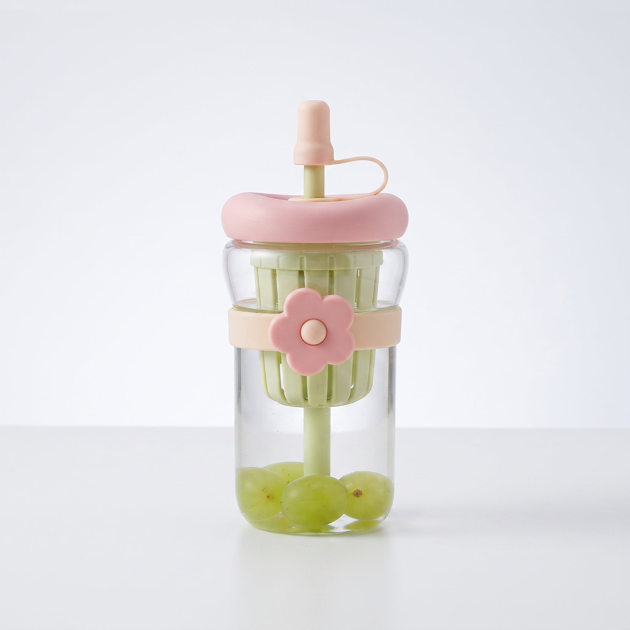 Portable 500ML Straw Cup Reusable Large Capacity Drinking Bottle with Flower Tea Strainer Cartoon Tea Brewing Cup For School