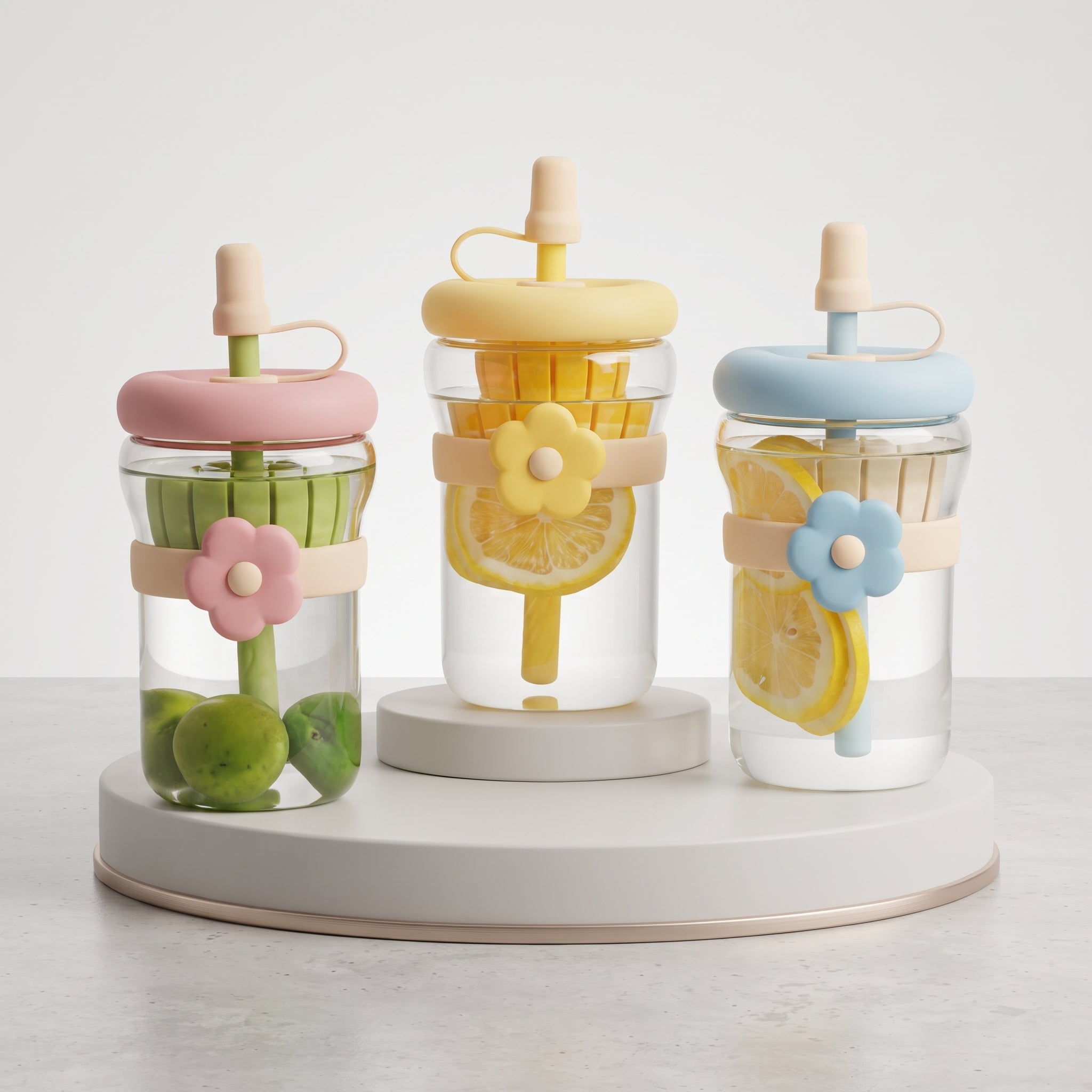 Portable 500ML Straw Cup Reusable Large Capacity Drinking Bottle with Flower Tea Strainer Cartoon Tea Brewing Cup For School