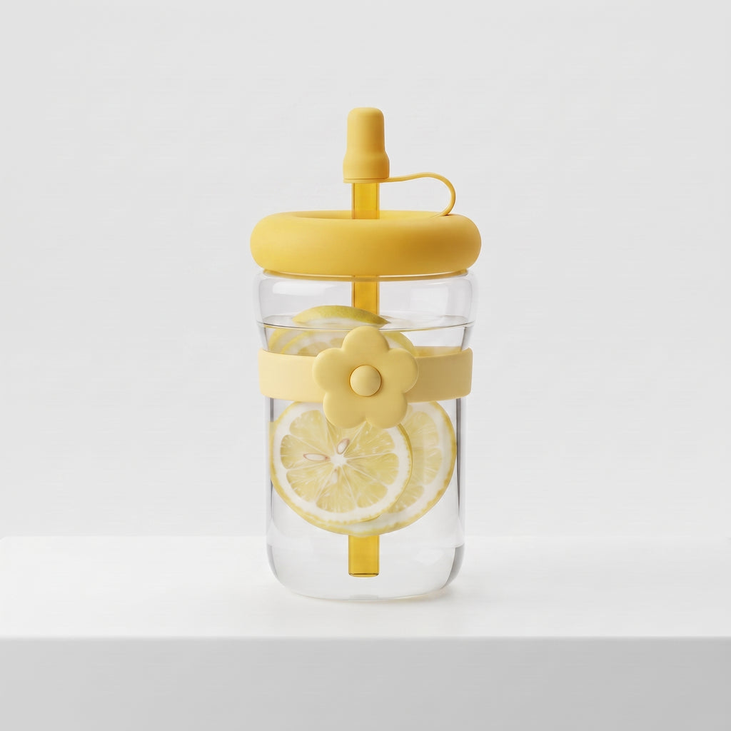 Portable 500ML Straw Cup Reusable Large Capacity Drinking Bottle with Flower Tea Strainer Cartoon Tea Brewing Cup For School
