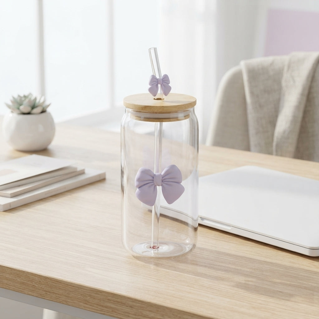 450ml Glass Cups with Lids And Straws Butterfly Design Cute Glass Tumbler | Transparent Coffee Cup Reusable Hot and Cold Water Cups Drinking Cup Home Office Dorm Use