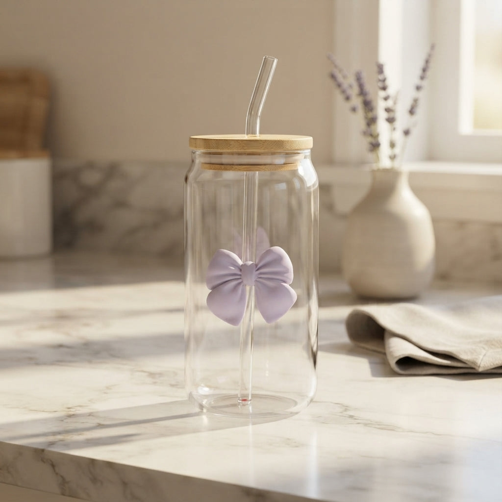 450ml Glass Cups with Lids And Straws Butterfly Design Cute Glass Tumbler | Transparent Coffee Cup Reusable Hot and Cold Water Cups Drinking Cup Home Office Dorm Use