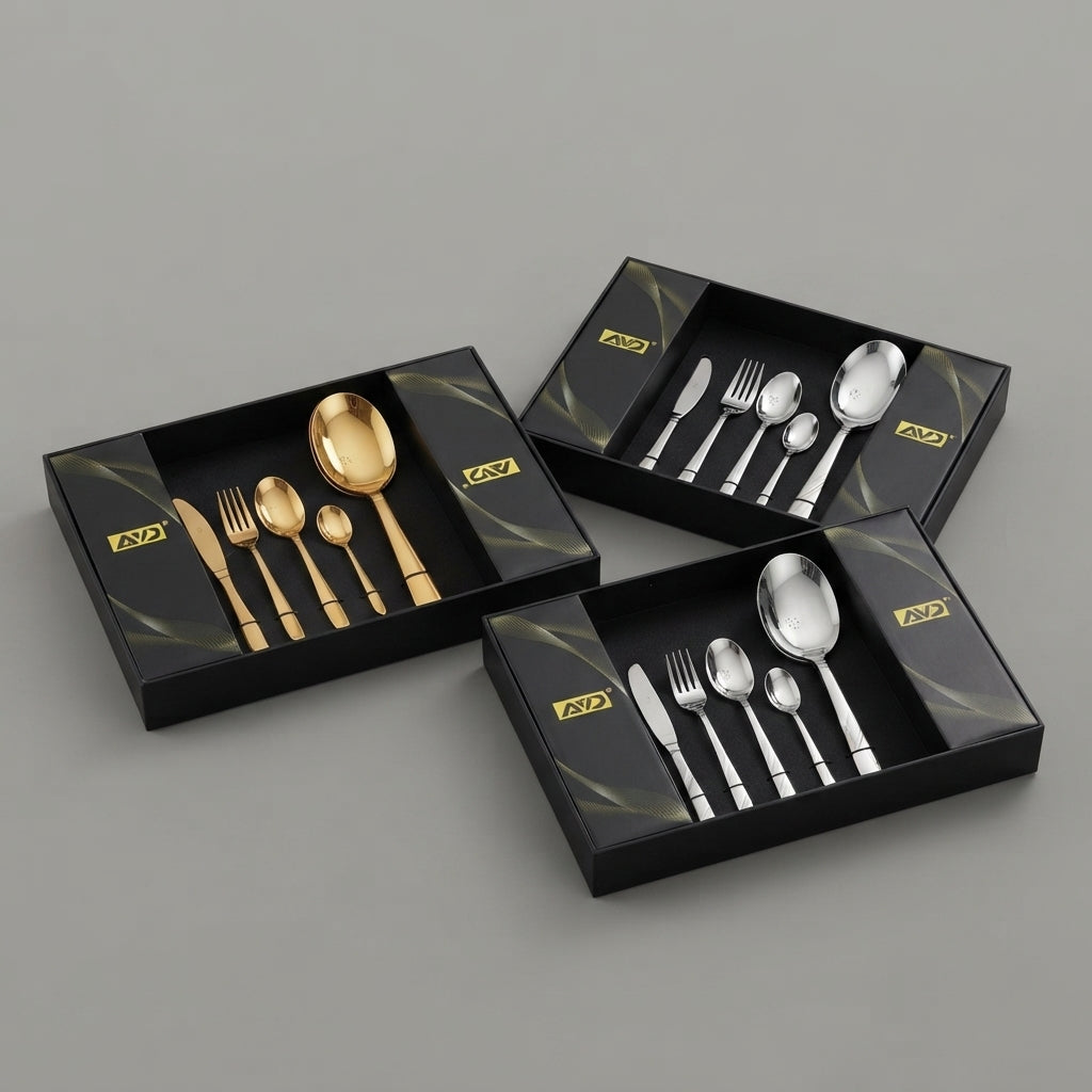 Hammered Silver Gold Silverware Set, OGORI 24-Piece 18/10 Stainless Flatware Set,