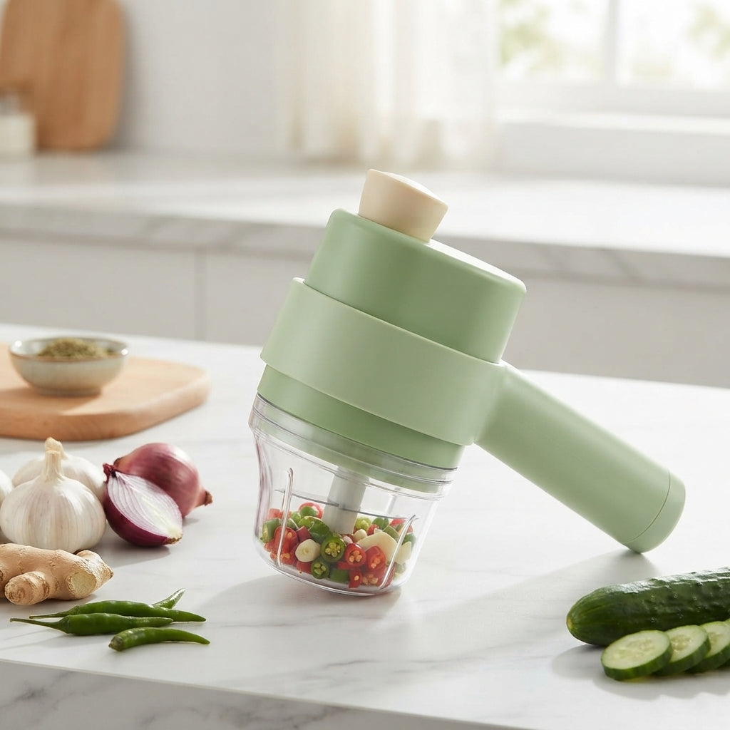 4 in 1 Electric Vegetable chopper hand held, Ninja Food Chopper, Mini Fruit Slicer,Garlic Chopper,Egg whisk and Meat Mincer,Handheld Veggie Cutter for Salad