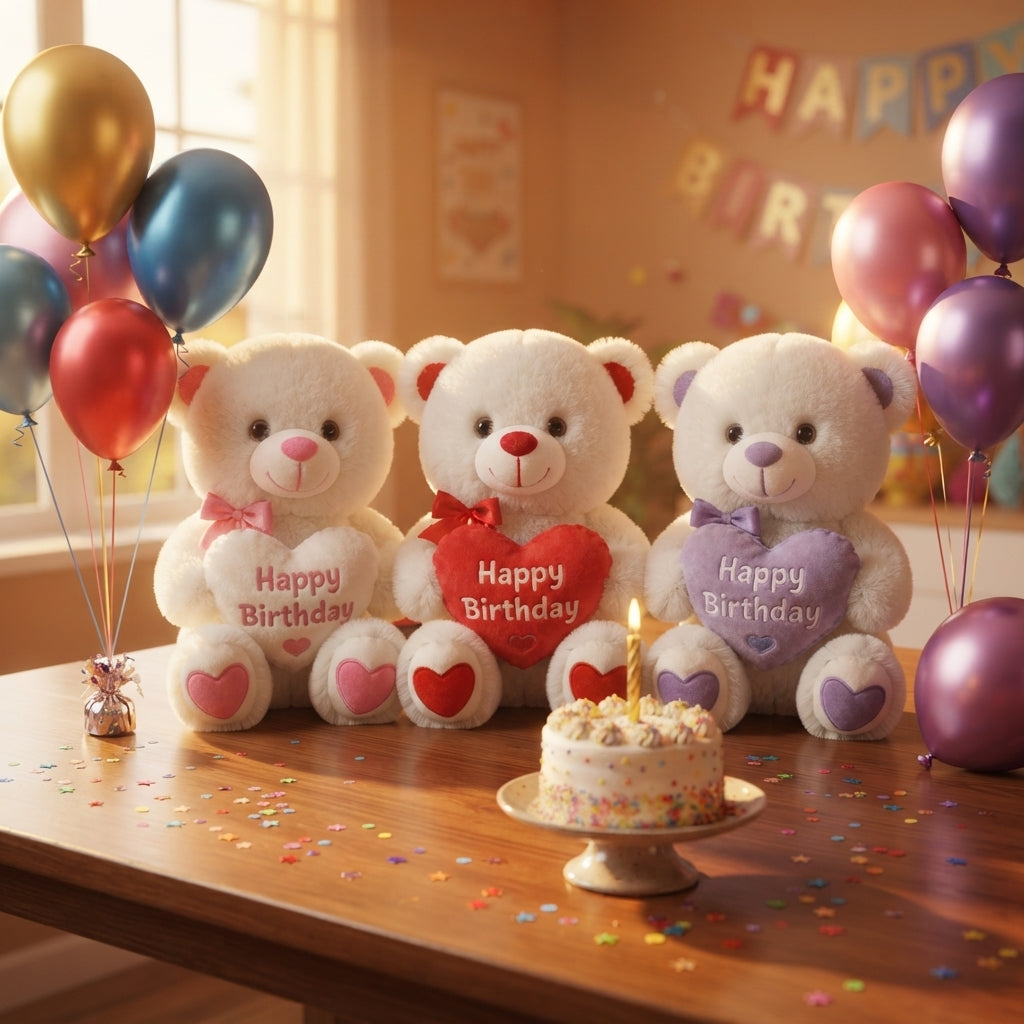 White Plush Teddy Bear with Red Heart Happy birthday  Cute Small Teddy Bear Soft Stuffed Animal Plush Doll for Happy  Birthday Gift for Kids Girls Girlfriend
