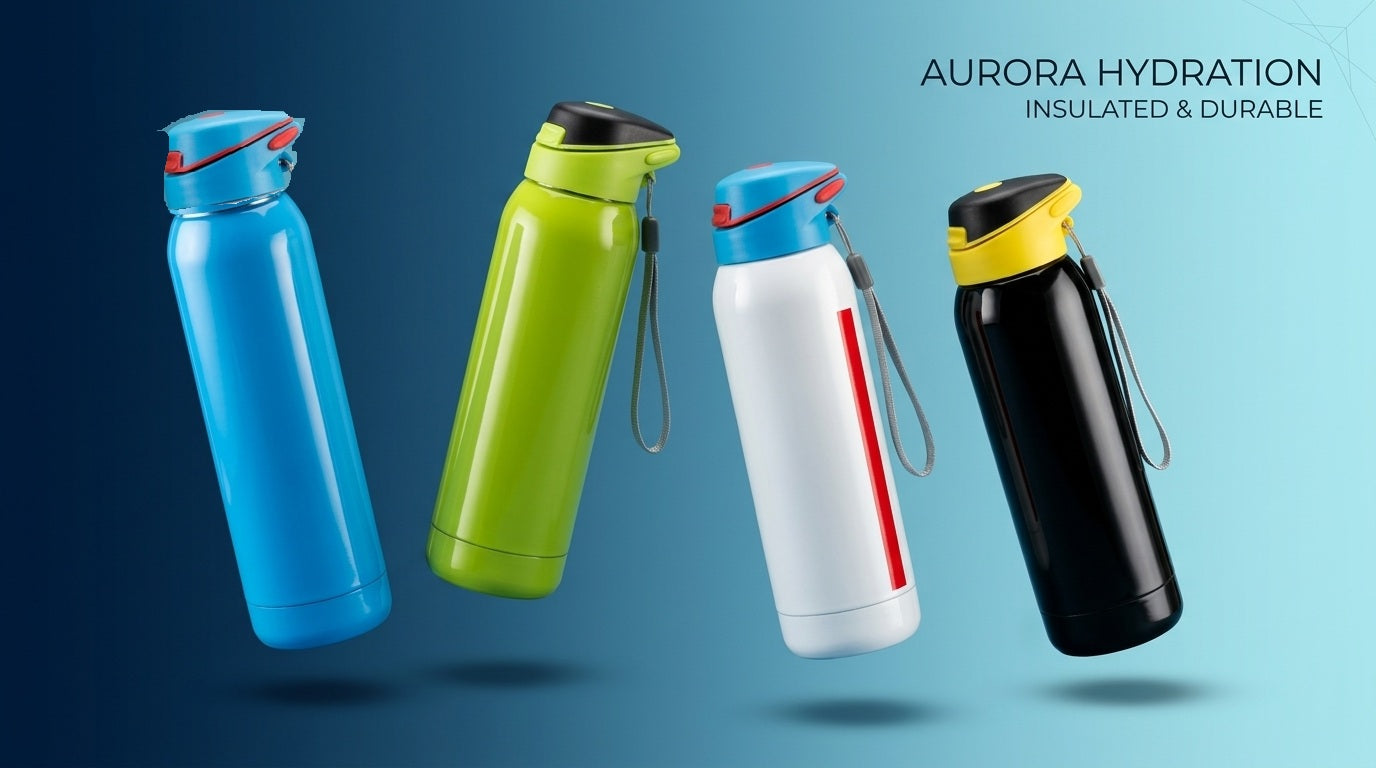 Premium Stainless Steel Water Bottle with Flip Lid & Carry Strap