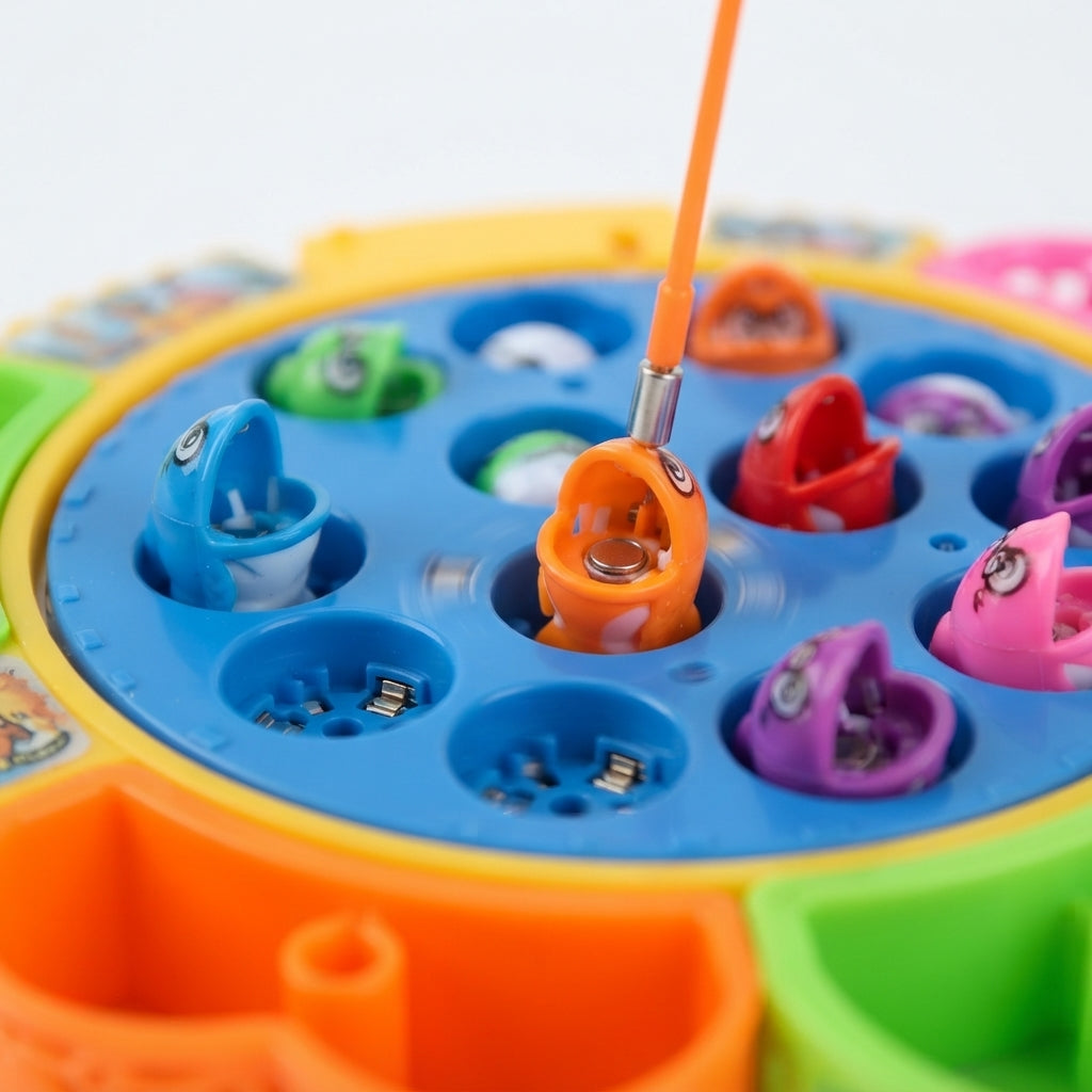 Fishing Game Toy for Kids and Toddlers, Rotating Fish Catching Board Game, Battery Operated Play Set with Music On Off Switch for Quiet Play