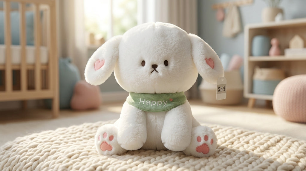 Happy Soft Plush Bunny Toy – Cute White Stuffed Rabbit for Kids, Nursery Décor & Gift