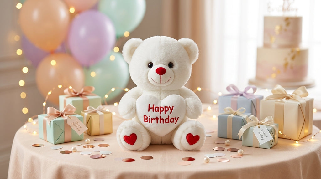 White Plush Teddy Bear with Red Heart Happy birthday  Cute Small Teddy Bear Soft Stuffed Animal Plush Doll for Happy  Birthday Gift for Kids Girls Girlfriend