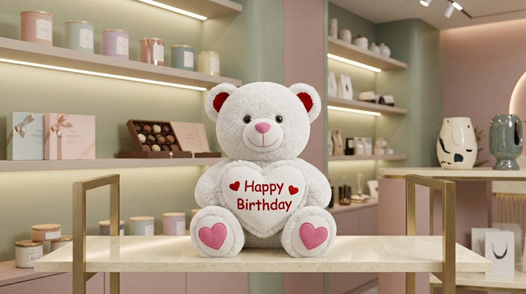 White Plush Teddy Bear with Red Heart Happy birthday  Cute Small Teddy Bear Soft Stuffed Animal Plush Doll for Happy  Birthday Gift for Kids Girls Girlfriend