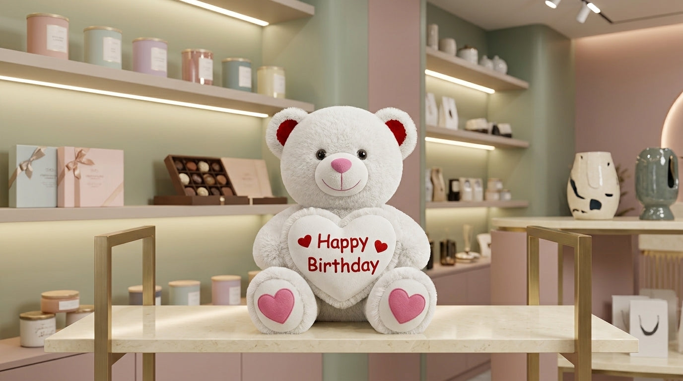 White Plush Teddy Bear with Red Heart Happy birthday  Cute Small Teddy Bear Soft Stuffed Animal Plush Doll for Happy  Birthday Gift for Kids Girls Girlfriend