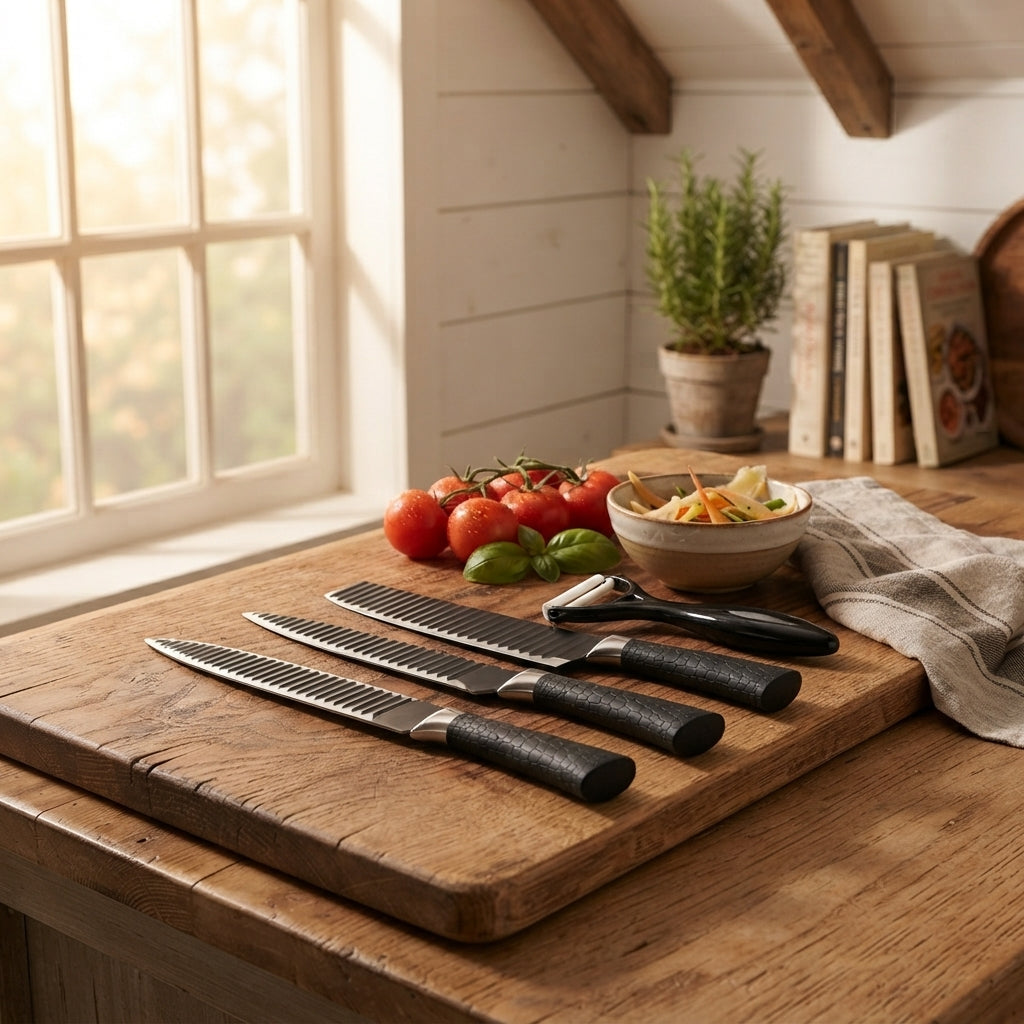 5 Pieces Kitchen knife Set, Knife Set Without Block with Sheathes, Stainless Steel Sharp Blade and Comfortable Handle, Chef Knife Set with Kitchen  and Peeler for Cooking