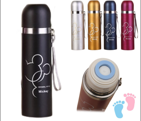 500ml Hot Selling Fashionable Stainless Steel Bullet Head Insulated Bottle Creative Portable Mickey mouse Cartoon Car Water Cup Gift Cup