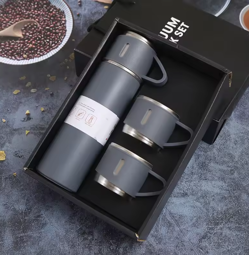 3Pcs/Set Double-layer 304 Stainless Steel Insulated Cup Set,Portable Water Bottle With Three Lids, Suitable For Outdoor Camping
