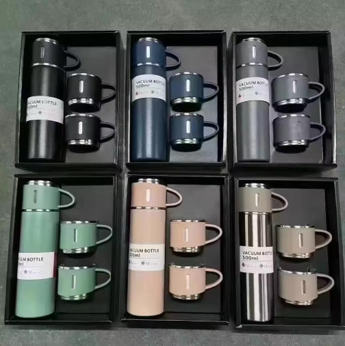 3Pcs/Set Double-layer 304 Stainless Steel Insulated Cup Set,Portable Water Bottle With Three Lids, Suitable For Outdoor Camping