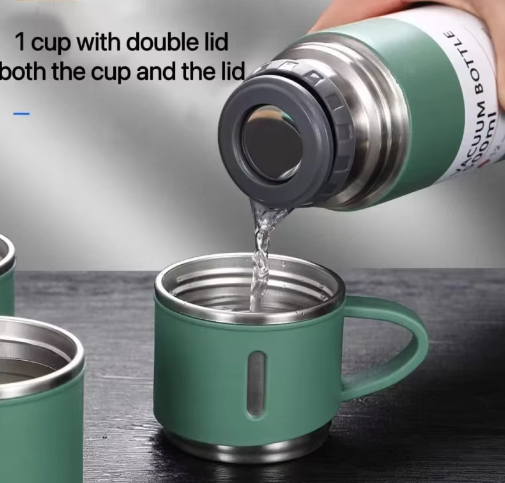 3Pcs/Set Double-layer 304 Stainless Steel Insulated Cup Set,Portable Water Bottle With Three Lids, Suitable For Outdoor Camping