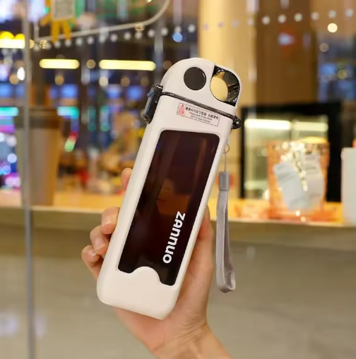 2026 New Square Plastic Water Cup Portable Flat Travel Tumbler With Lid Straw Creative Minimalist Sports Drink Bottle