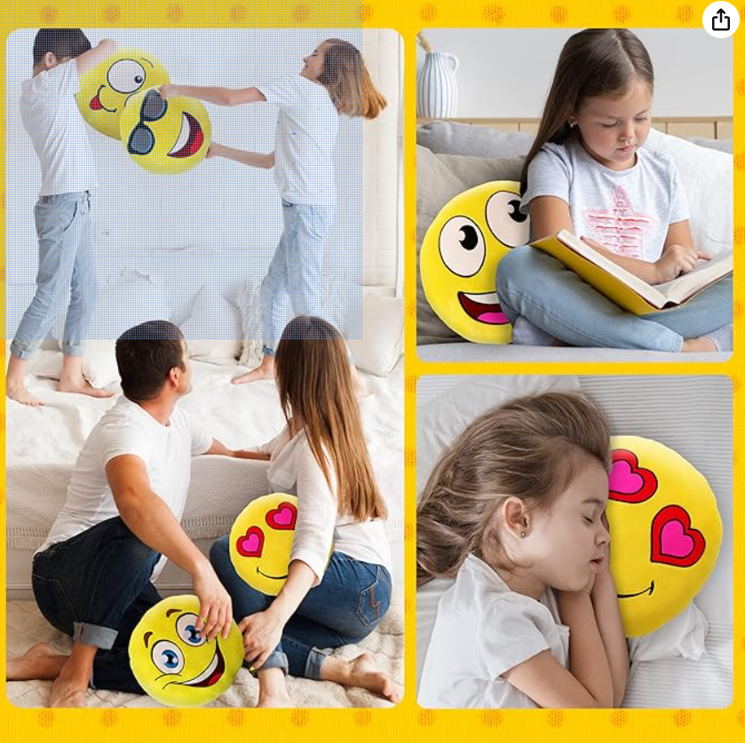 ArtCreativity 11 Inch Assorted Emoticon Pillows, Pack of 6, Soft Plush Yellow Smile Face Cushions, Fun Decorative Pillows for Bedroom, Living Room, Office, Emoticon Party Favors for Kids