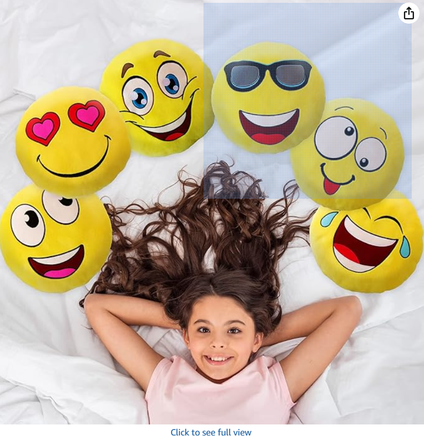 ArtCreativity 11 Inch Assorted Emoticon Pillows, Pack of 6, Soft Plush Yellow Smile Face Cushions, Fun Decorative Pillows for Bedroom, Living Room, Office, Emoticon Party Favors for Kids