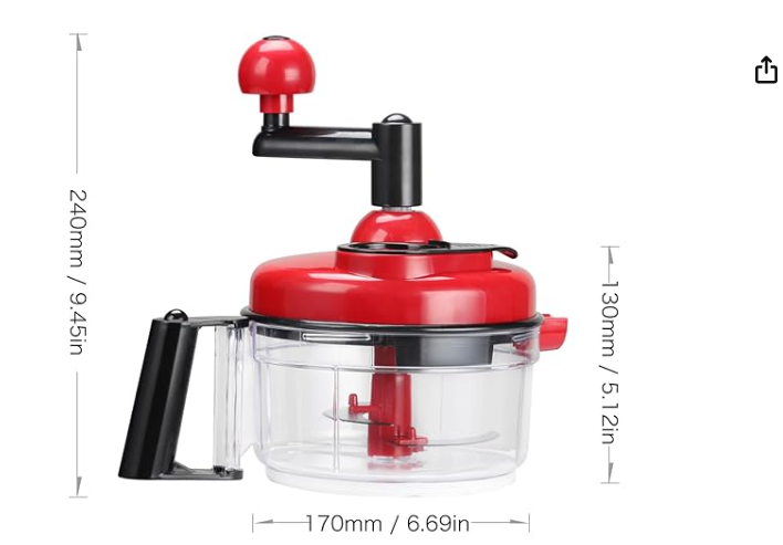 Cambom Manual Food Chopper Vegetable Chopper Hand Food Processor, Mixer, Blender, Whipper, Egg White Separator, Mincer, Grinder, Dicer with Clear Container 1200ml BPA Free Strong