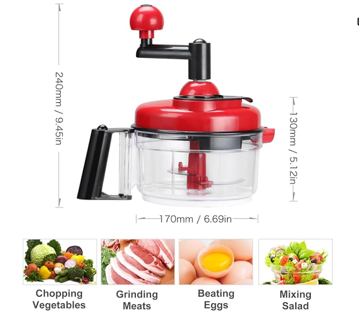 Cambom Manual Food Chopper Vegetable Chopper Hand Food Processor, Mixer, Blender, Whipper, Egg White Separator, Mincer, Grinder, Dicer with Clear Container 1200ml BPA Free Strong