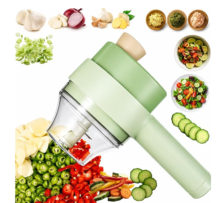 4 in 1 Electric Vegetable chopper hand held, Ninja Food Chopper, Mini Fruit Slicer,Garlic Chopper,Egg whisk and Meat Mincer,Handheld Veggie Cutter for Salad