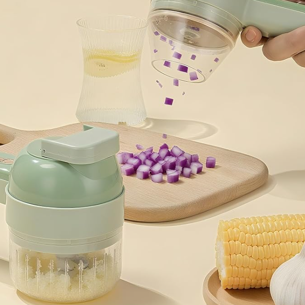4 in 1 Electric Vegetable chopper hand held, Ninja Food Chopper, Mini Fruit Slicer,Garlic Chopper,Egg whisk and Meat Mincer,Handheld Veggie Cutter for Salad