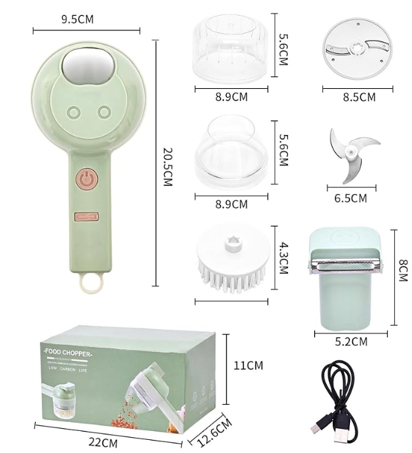 4 in 1 Electric Vegetable chopper hand held, Ninja Food Chopper, Mini Fruit Slicer,Garlic Chopper,Egg whisk and Meat Mincer,Handheld Veggie Cutter for Salad