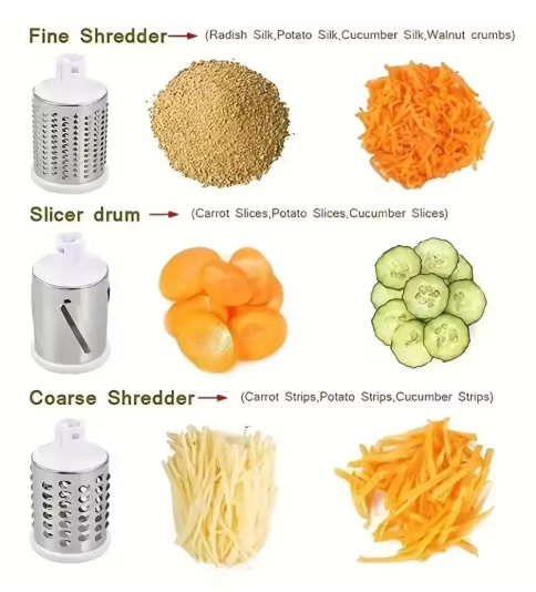Multifunctional Vegetable Slicer Shredder Cutter Tool 3 Sharp Drums Manual Hand Operated Grater Cheese Peanut Cookie Chopper