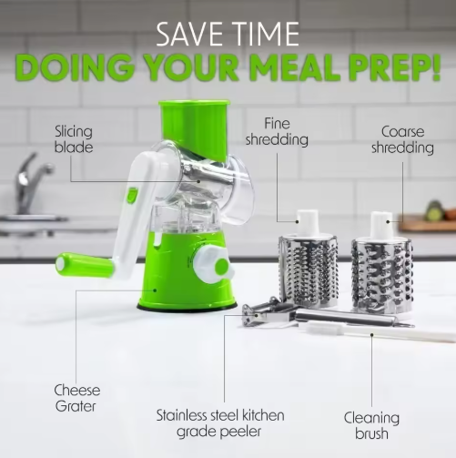 Multifunctional Vegetable Slicer Shredder Cutter Tool 3 Sharp Drums Manual Hand Operated Grater Cheese Peanut Cookie Chopper