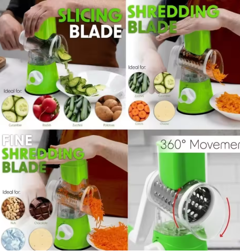 Multifunctional Vegetable Slicer Shredder Cutter Tool 3 Sharp Drums Manual Hand Operated Grater Cheese Peanut Cookie Chopper